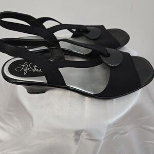 Life Stride Women's Black Slingback Short Heeled Sandals Size 8